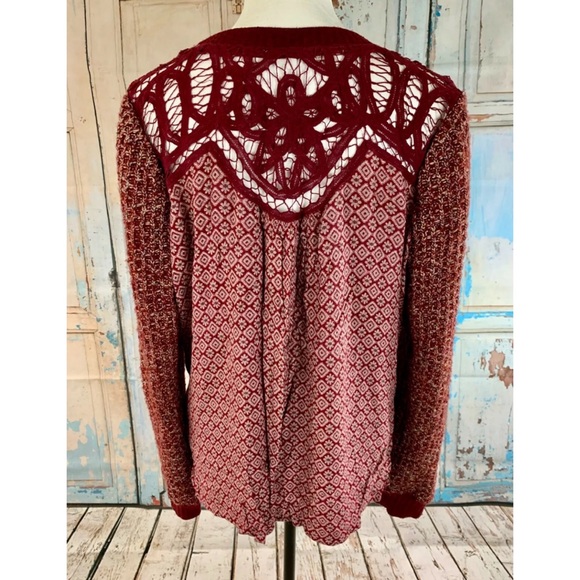 MISS ME Burgundy Multi Color Knit Lace Sweater - Picture 4 of 4